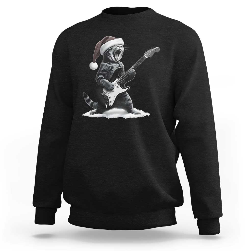 Funny Cat Guitar Sweatshirt Rock and Roll Christmas - Wonder Print Shop