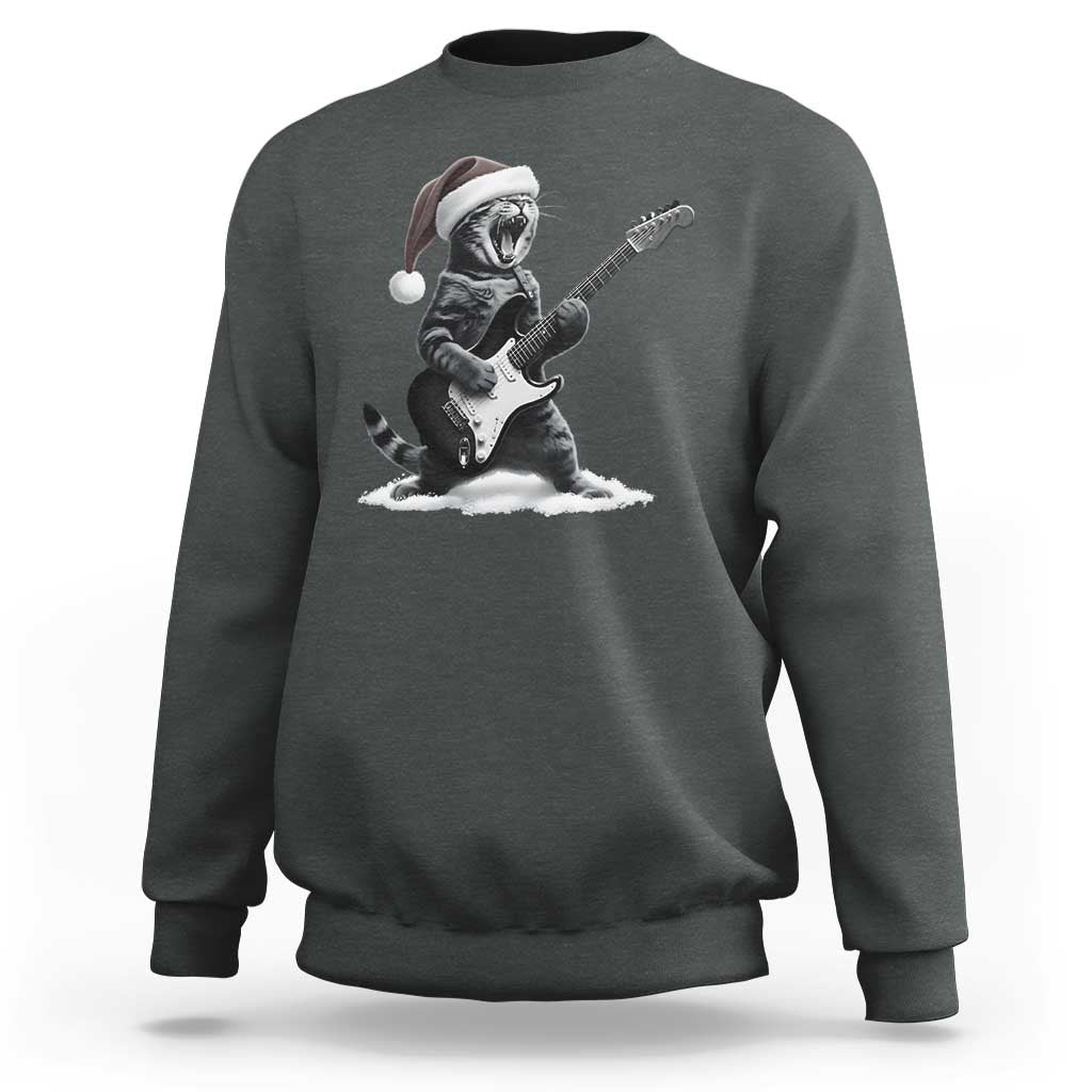 Funny Cat Guitar Sweatshirt Rock and Roll Christmas - Wonder Print Shop