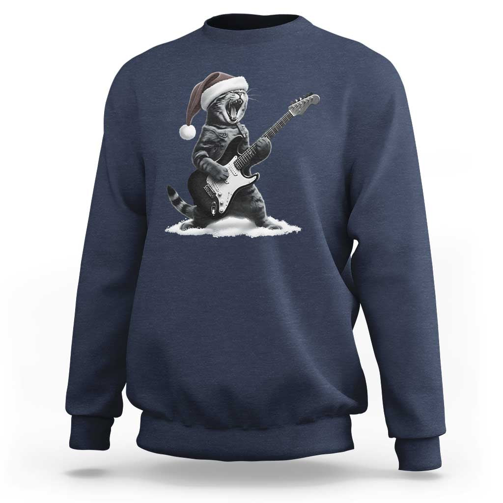 Funny Cat Guitar Sweatshirt Rock and Roll Christmas - Wonder Print Shop