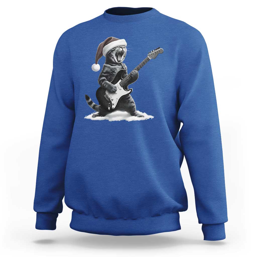 Funny Cat Guitar Sweatshirt Rock and Roll Christmas - Wonder Print Shop