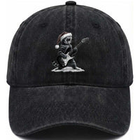 Funny Cat Guitar Washed Cotton Baseball Cap Rock and Roll Christmas