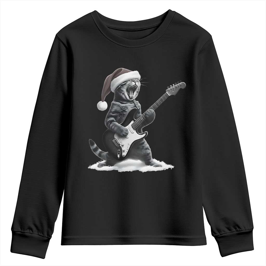 Funny Cat Guitar Youth Sweatshirt Rock and Roll Christmas - Wonder Print Shop