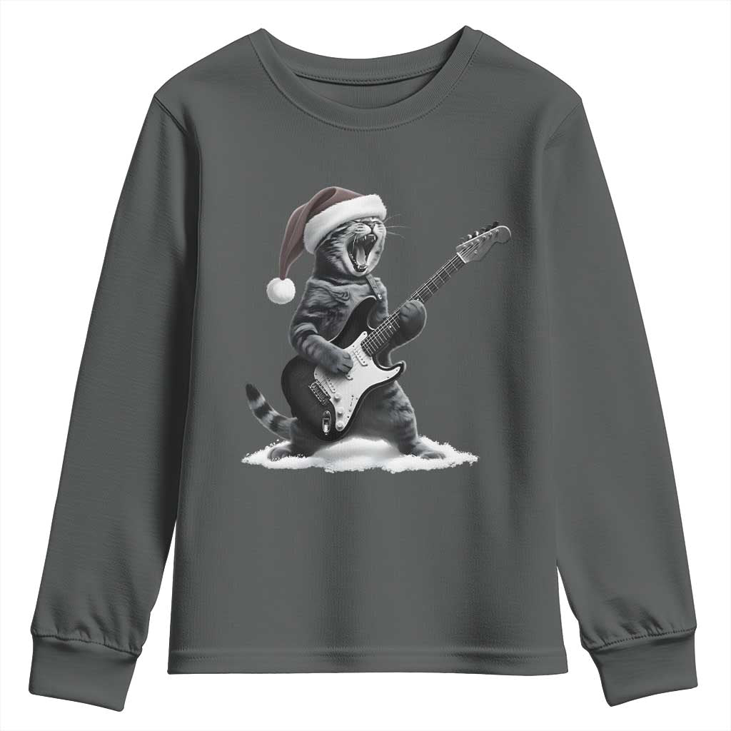 Funny Cat Guitar Youth Sweatshirt Rock and Roll Christmas - Wonder Print Shop