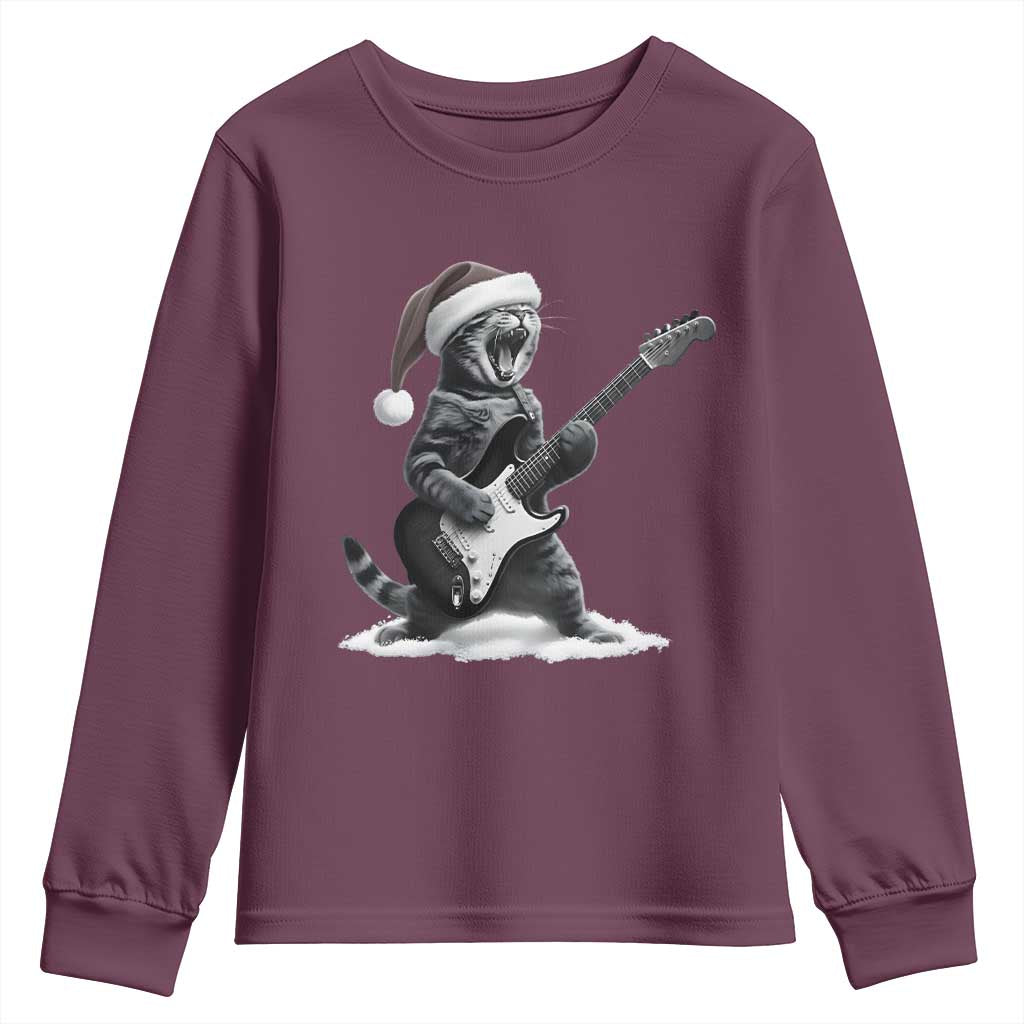 Funny Cat Guitar Youth Sweatshirt Rock and Roll Christmas - Wonder Print Shop