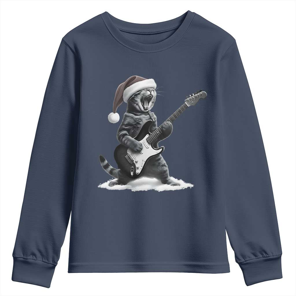 Funny Cat Guitar Youth Sweatshirt Rock and Roll Christmas - Wonder Print Shop
