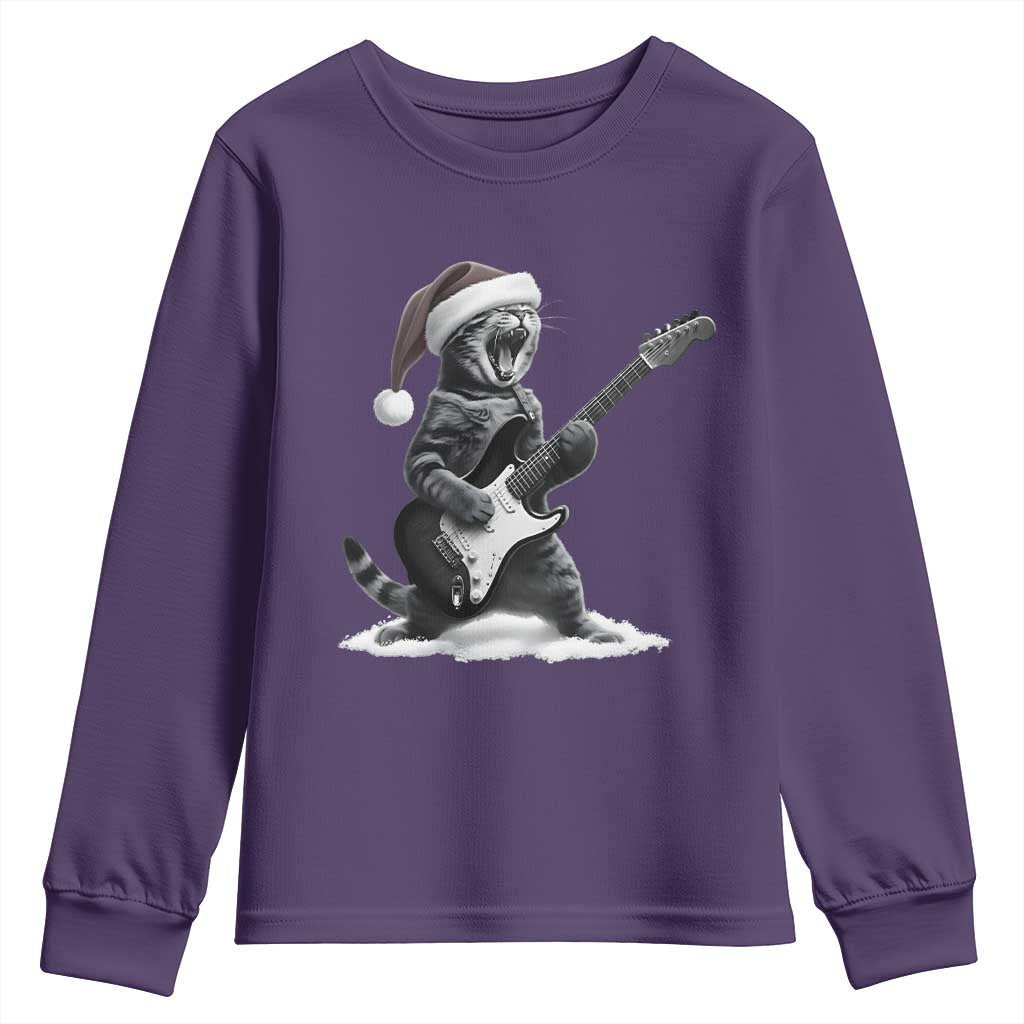 Funny Cat Guitar Youth Sweatshirt Rock and Roll Christmas - Wonder Print Shop