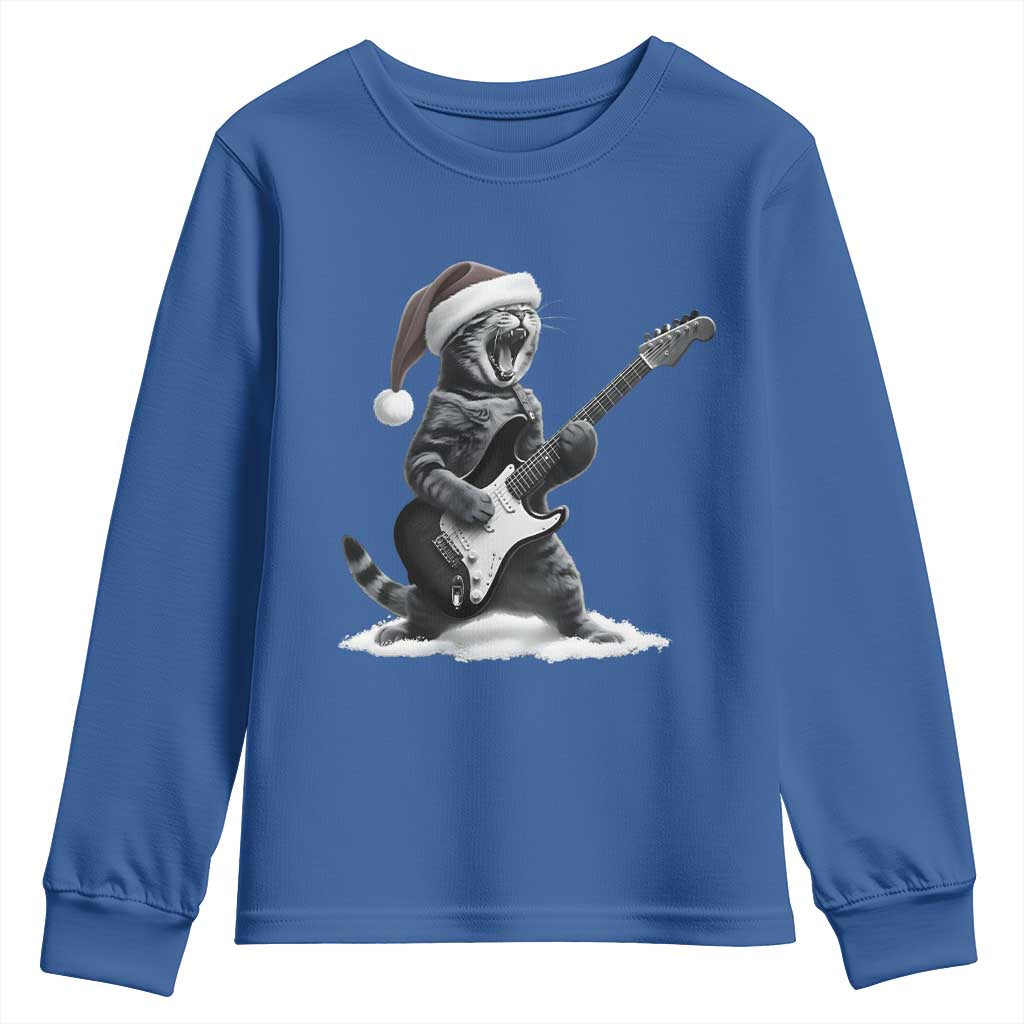 Funny Cat Guitar Youth Sweatshirt Rock and Roll Christmas - Wonder Print Shop