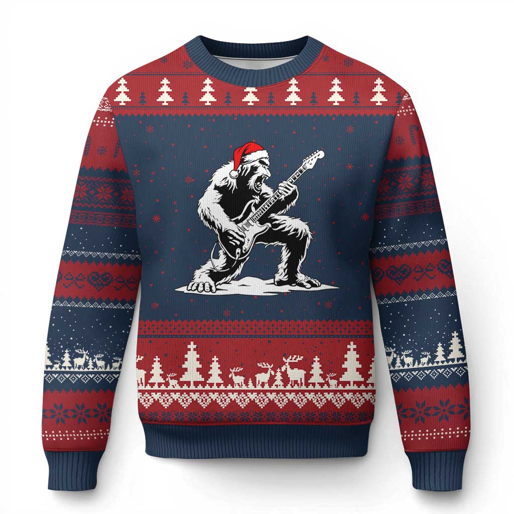 Funny Bigfoot Guitar Ugly Christmas Sweater Rock and Roll Xmas - Wonder Print Shop