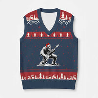 Funny Bigfoot Guitar V-Neck Knit Sweater Vest Rock and Roll Xmas - Wonder Print Shop