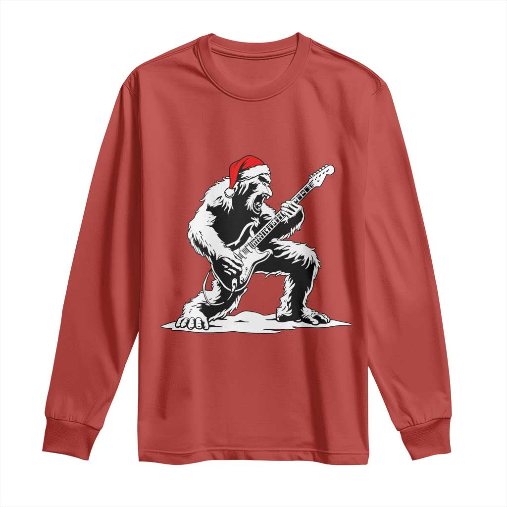 Funny Bigfoot Guitar Long Sleeve Shirt Rock and Roll Christmas - Wonder Print Shop