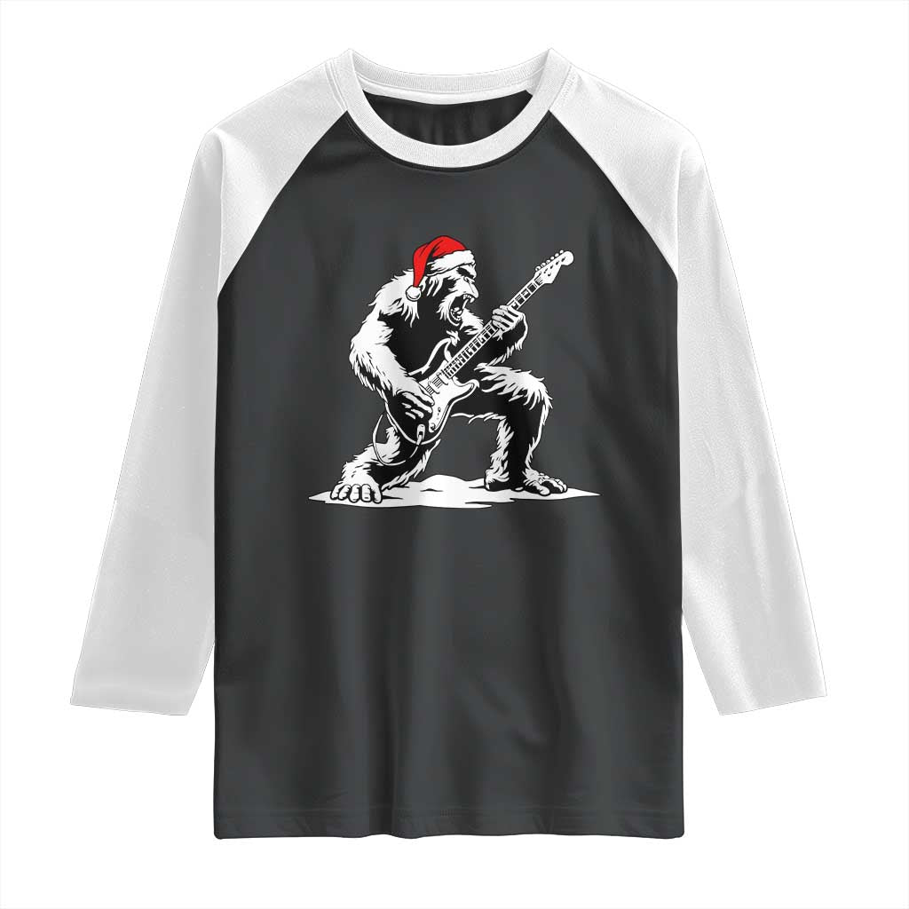 Funny Bigfoot Guitar Raglan Shirt Rock and Roll Christmas - Wonder Print Shop