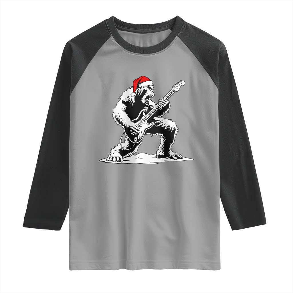Funny Bigfoot Guitar Raglan Shirt Rock and Roll Christmas - Wonder Print Shop