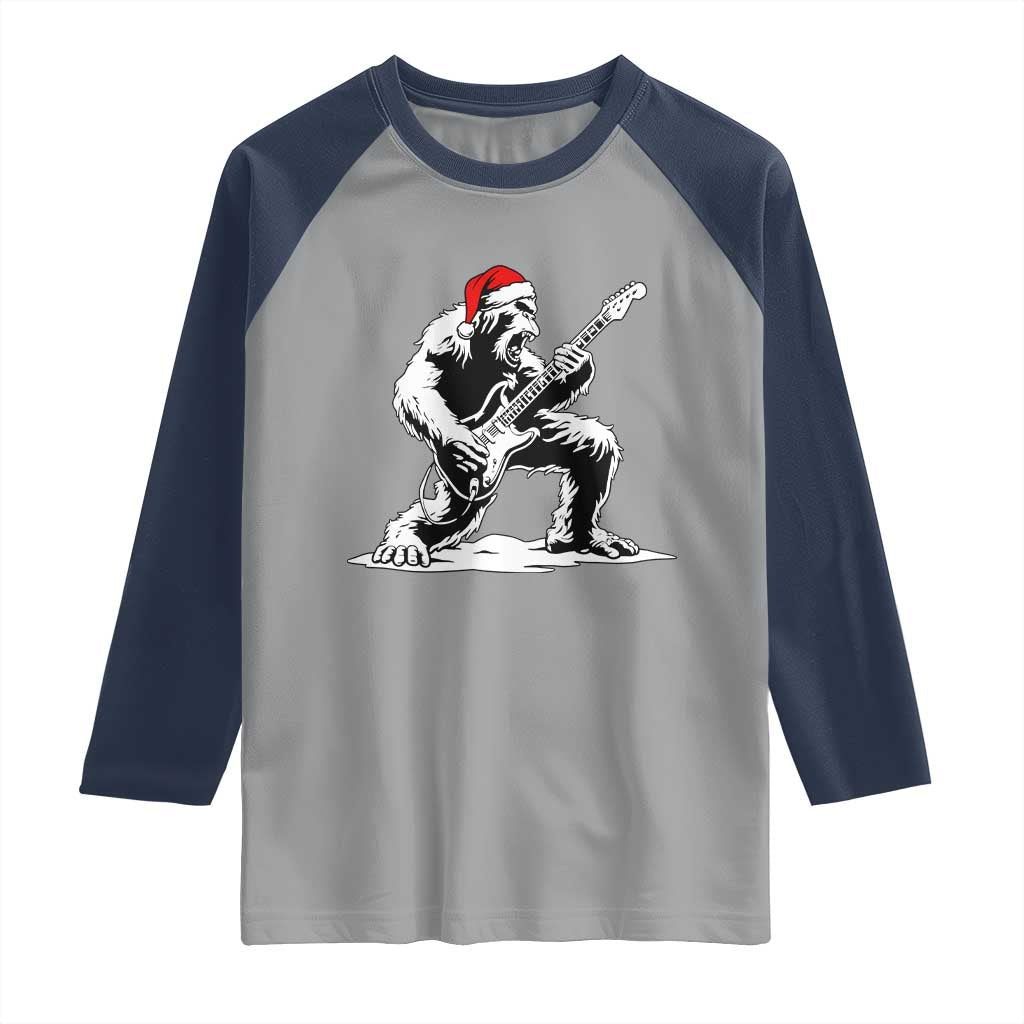 Funny Bigfoot Guitar Raglan Shirt Rock and Roll Christmas - Wonder Print Shop