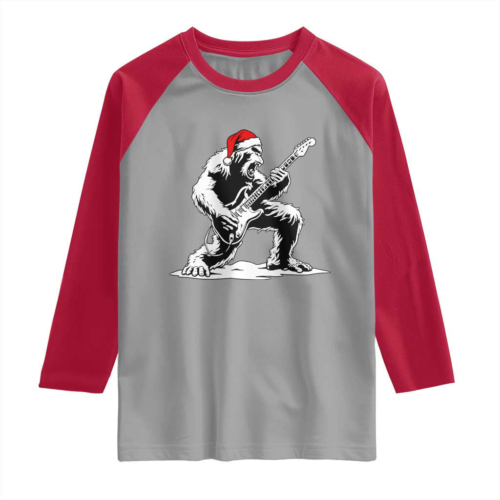 Funny Bigfoot Guitar Raglan Shirt Rock and Roll Christmas - Wonder Print Shop