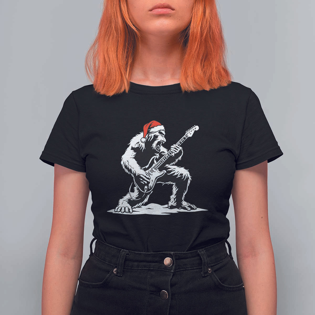 Funny Bigfoot Guitar T Shirt For Women Rock and Roll Christmas - Wonder Print Shop