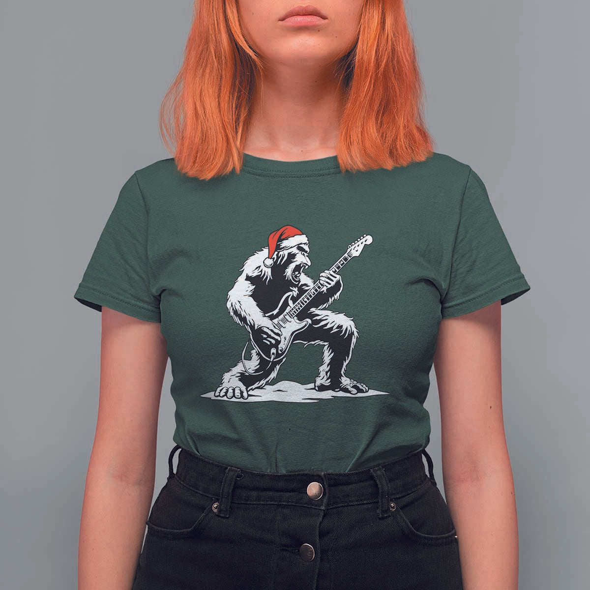 Funny Bigfoot Guitar T Shirt For Women Rock and Roll Christmas - Wonder Print Shop