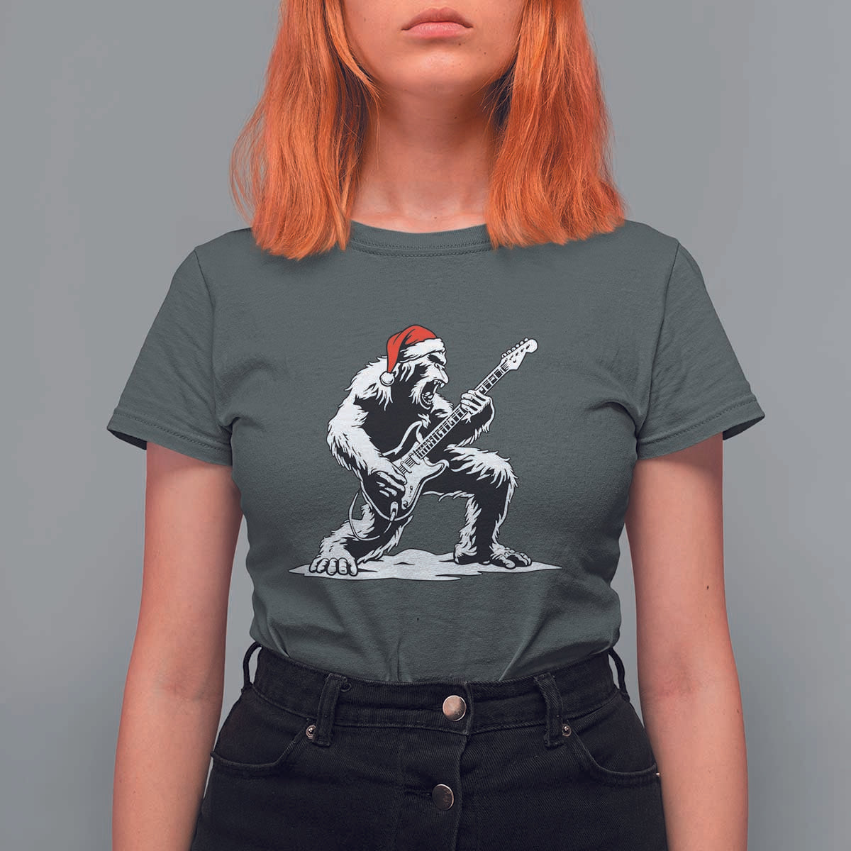 Funny Bigfoot Guitar T Shirt For Women Rock and Roll Christmas - Wonder Print Shop