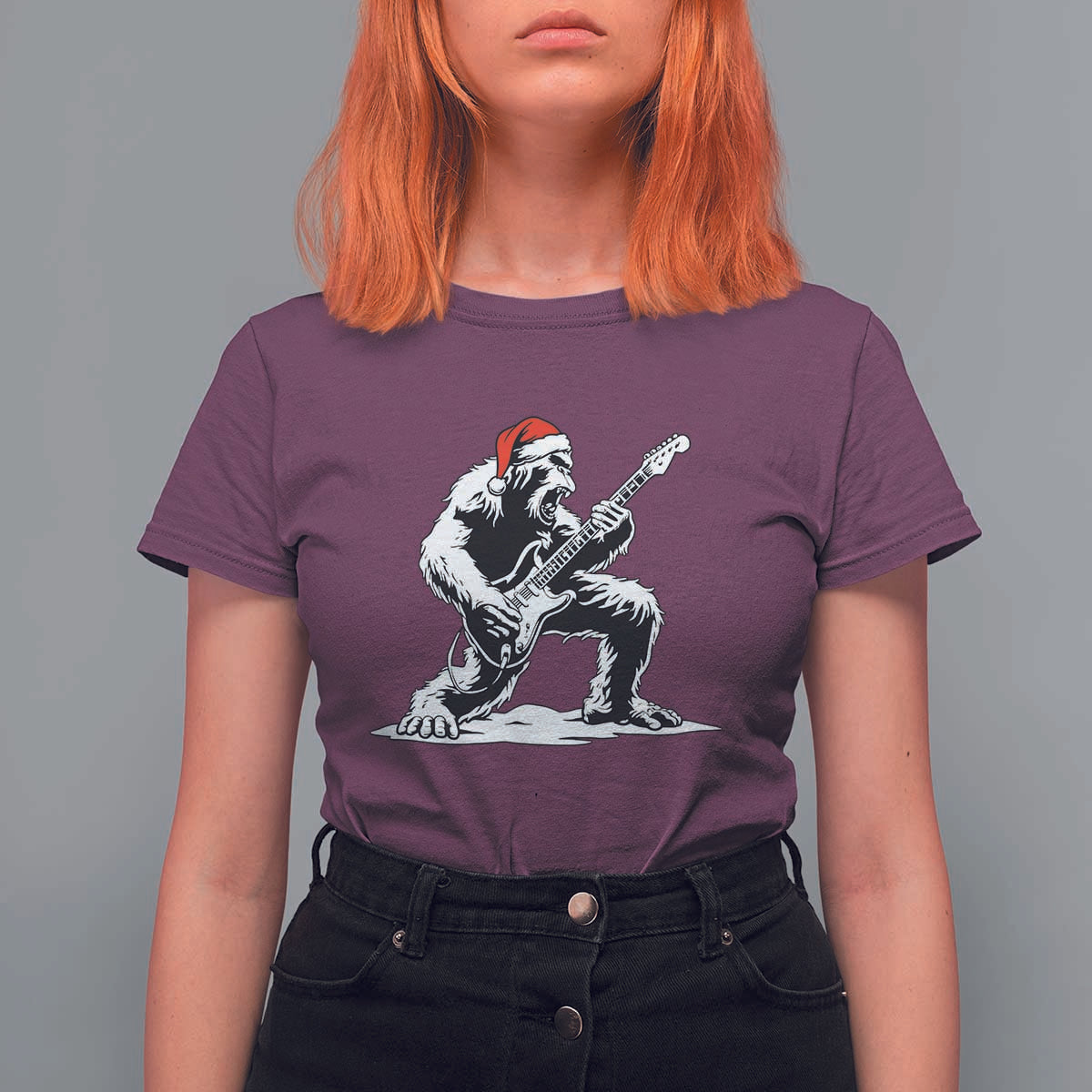 Funny Bigfoot Guitar T Shirt For Women Rock and Roll Christmas - Wonder Print Shop