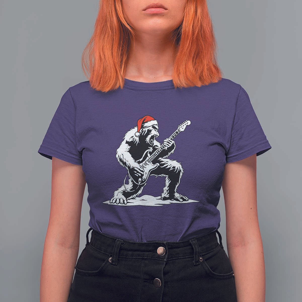 Funny Bigfoot Guitar T Shirt For Women Rock and Roll Christmas - Wonder Print Shop
