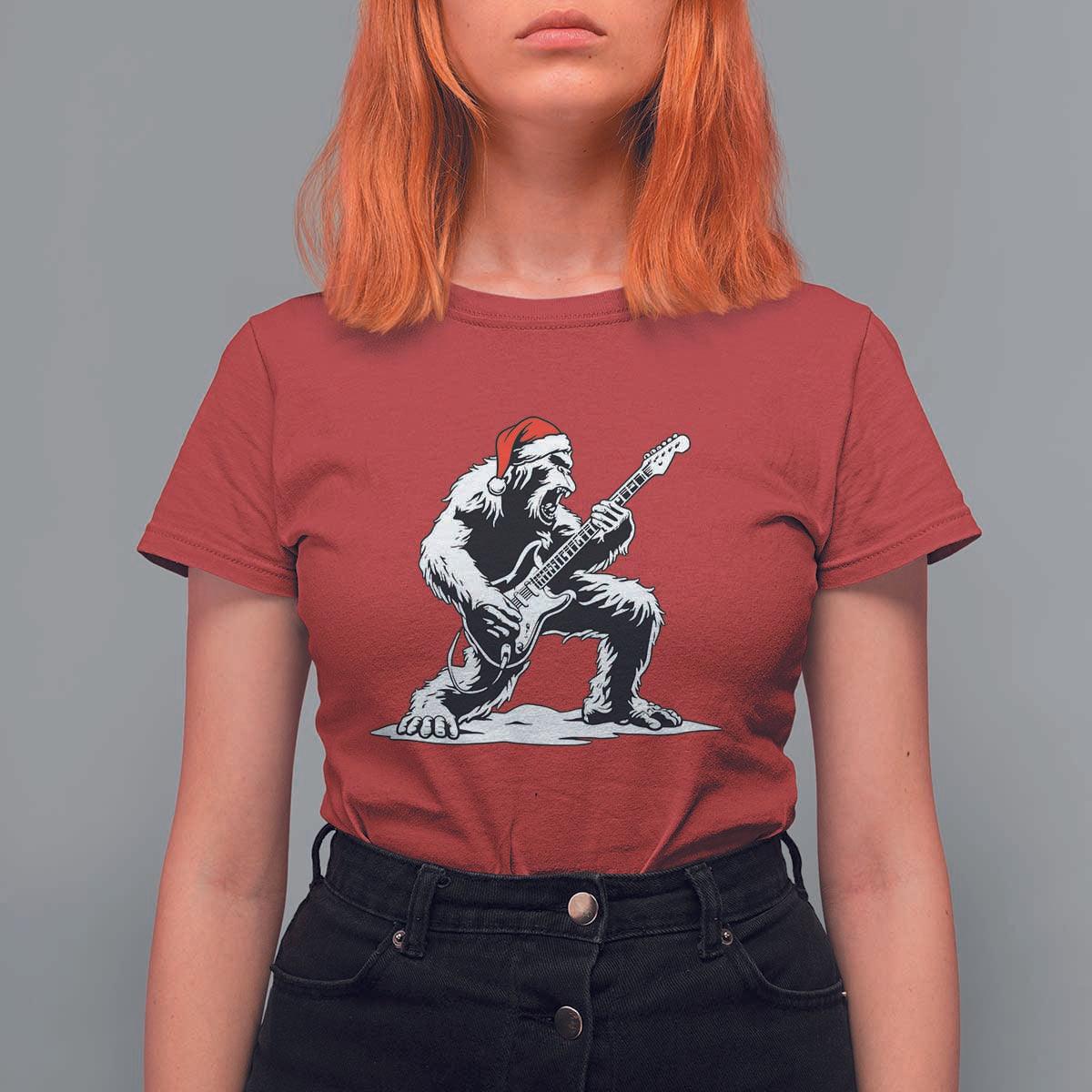Funny Bigfoot Guitar T Shirt For Women Rock and Roll Christmas - Wonder Print Shop