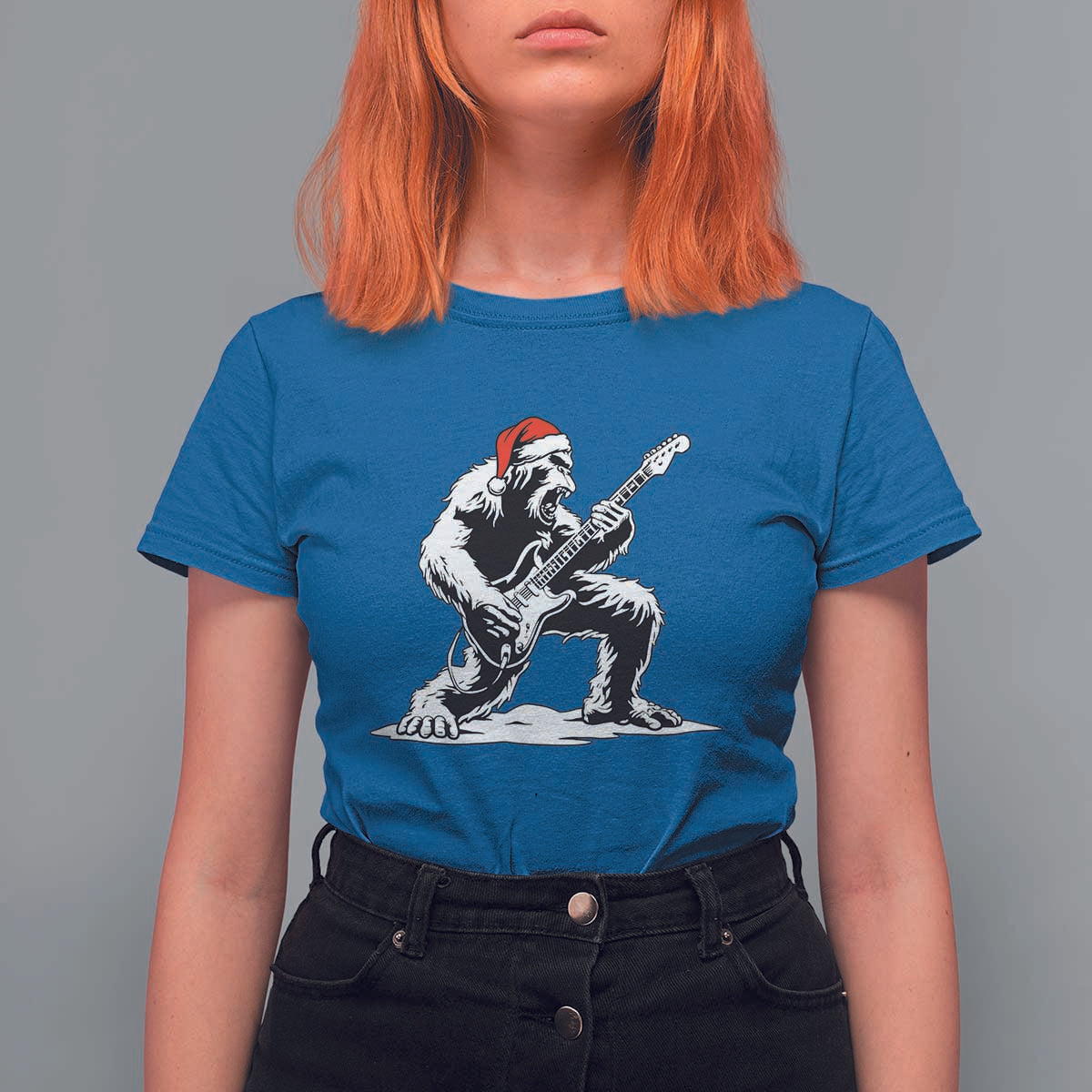 Funny Bigfoot Guitar T Shirt For Women Rock and Roll Christmas - Wonder Print Shop