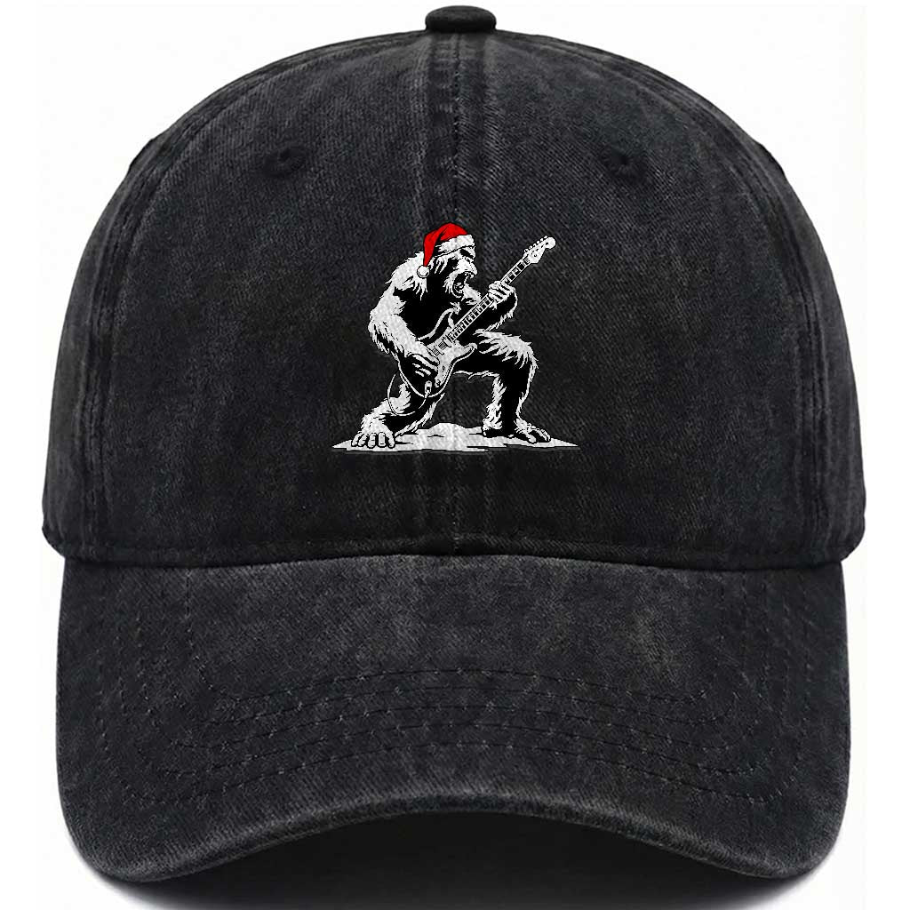 Funny Bigfoot Guitar Washed Cotton Baseball Cap Rock and Roll Christmas