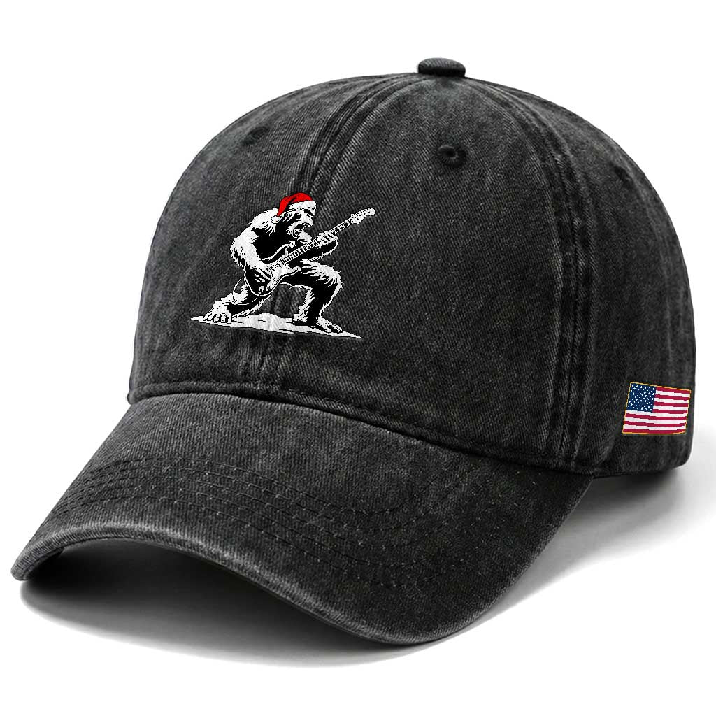 Funny Bigfoot Guitar Washed Cotton Baseball Cap Rock and Roll Christmas