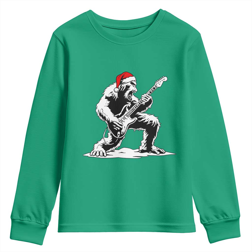 Funny Bigfoot Guitar Youth Sweatshirt Rock and Roll Christmas - Wonder Print Shop
