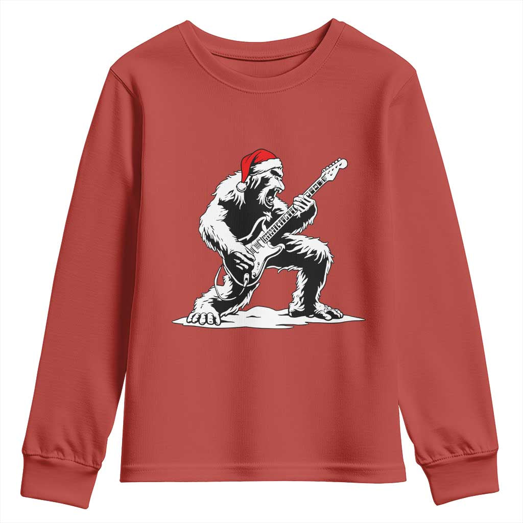 Funny Bigfoot Guitar Youth Sweatshirt Rock and Roll Christmas - Wonder Print Shop