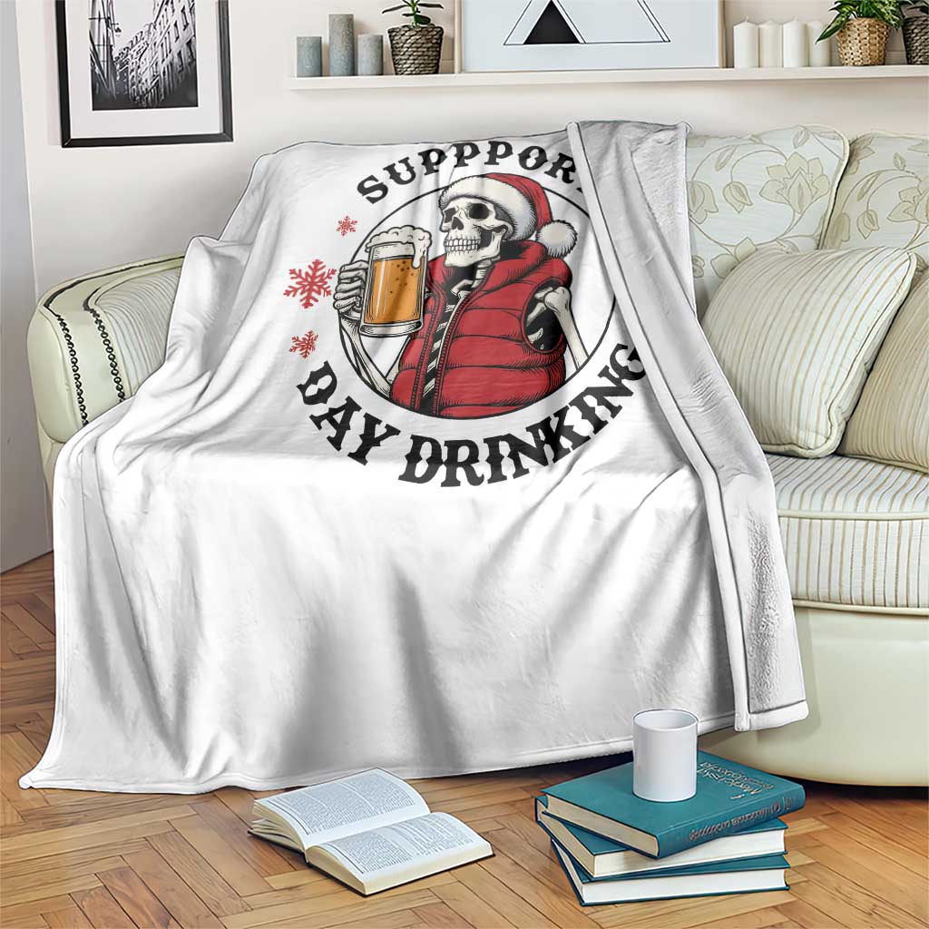 Funny Skeleton Beer Christmas Throw Blanket Support Day Drinking - Wonder Print Shop