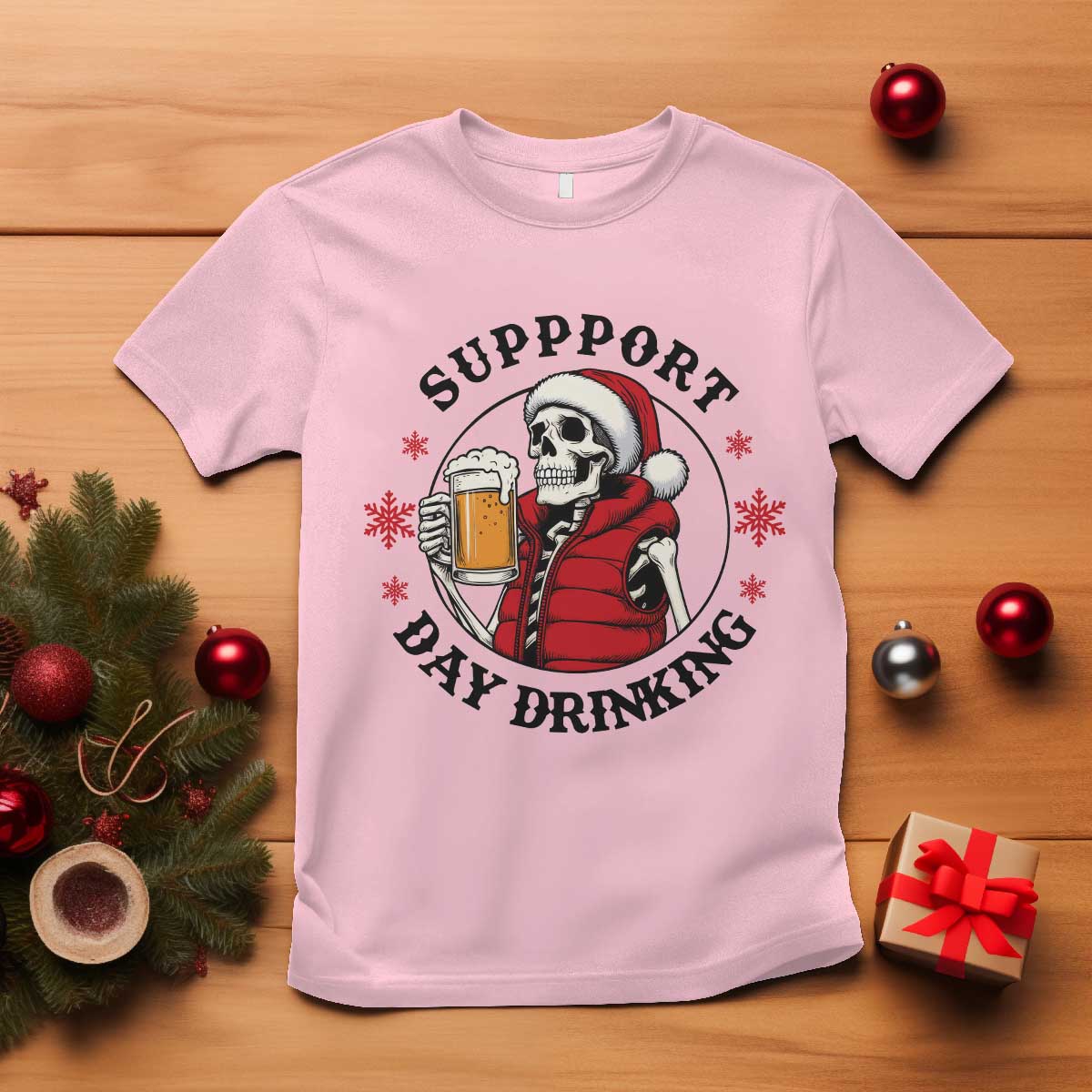 Funny Skeleton Beer Christmas T Shirt Support Day Drinking - Wonder Print Shop