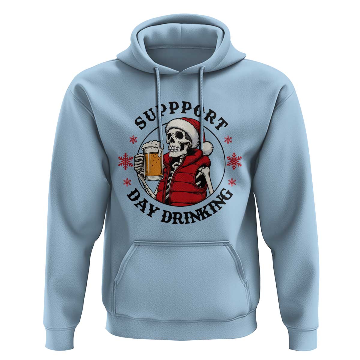 Funny Skeleton Beer Christmas Hoodie Support Day Drinking - Wonder Print Shop