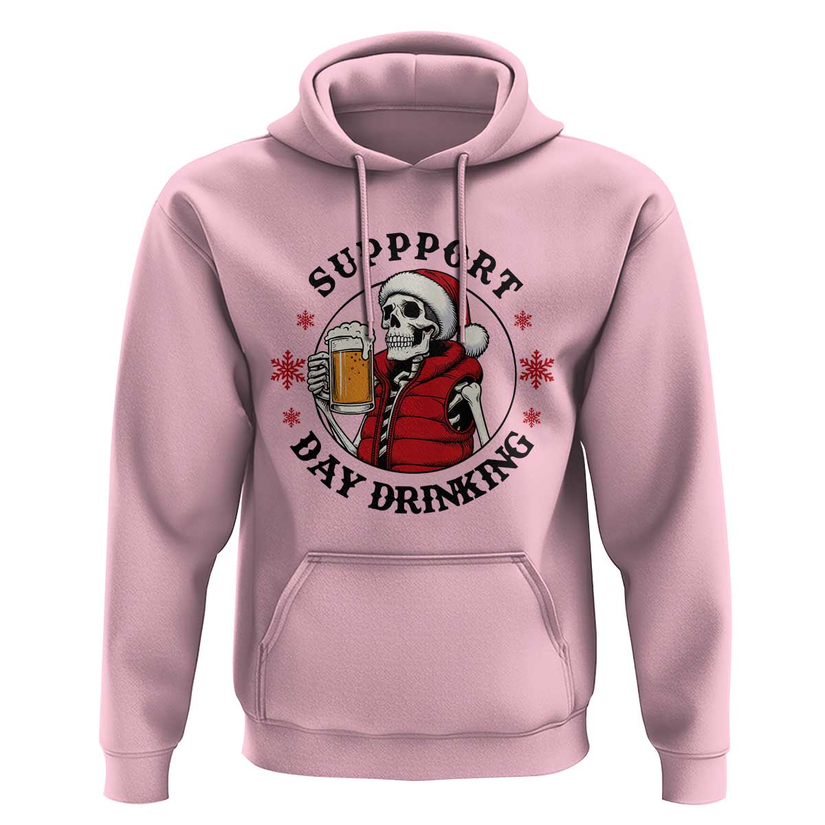 Funny Skeleton Beer Christmas Hoodie Support Day Drinking - Wonder Print Shop