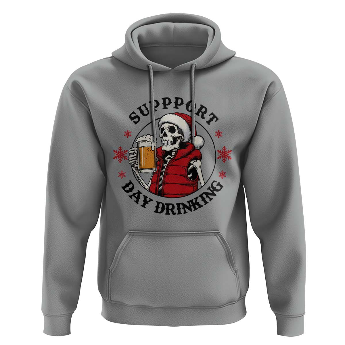 Funny Skeleton Beer Christmas Hoodie Support Day Drinking - Wonder Print Shop