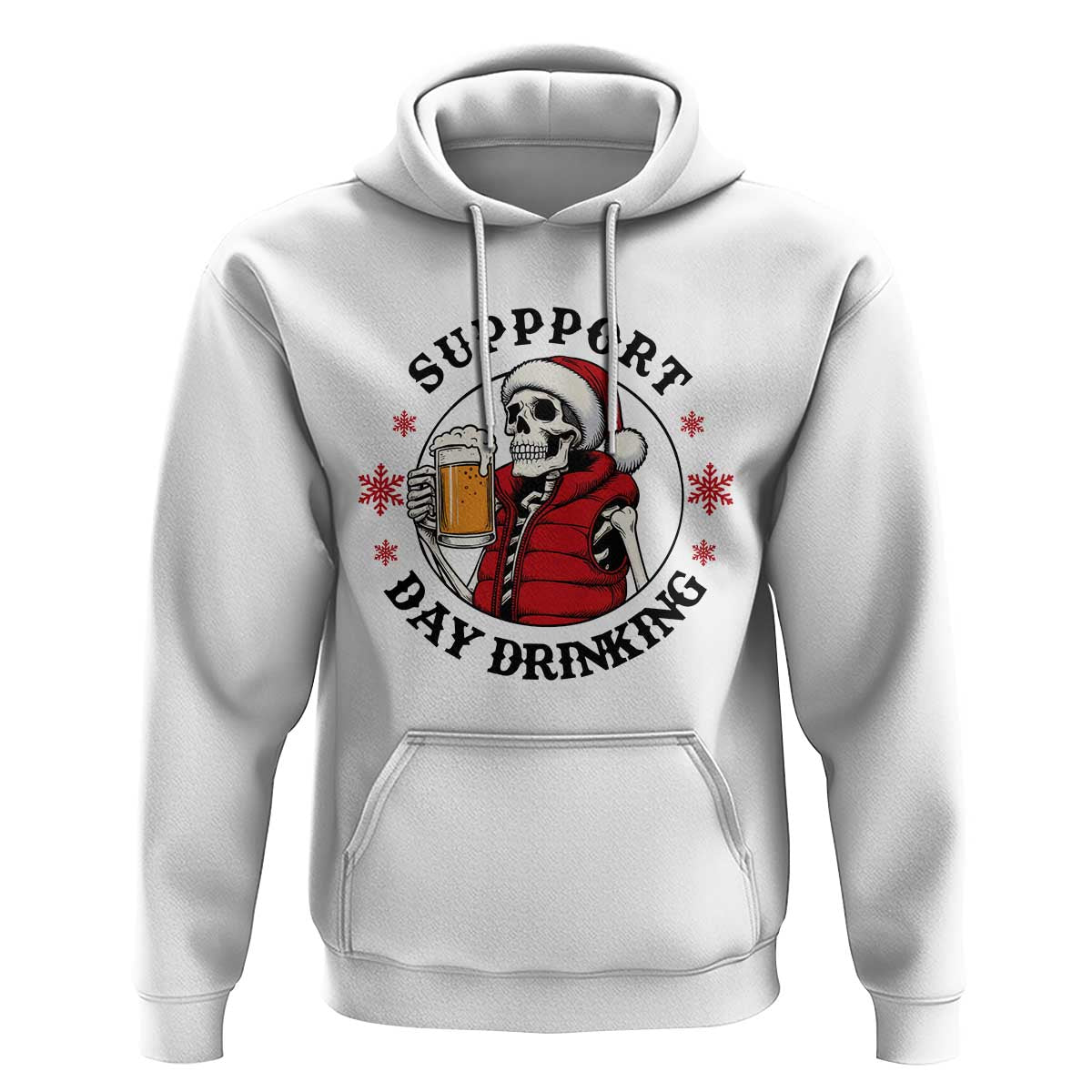 Funny Skeleton Beer Christmas Hoodie Support Day Drinking - Wonder Print Shop