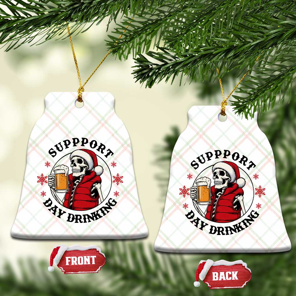 Funny Skeleton Beer Xmas Ceramic Ornament Support Day Drinking - Wonder Print Shop