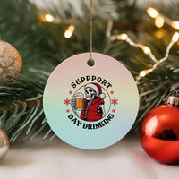 Funny Skeleton Beer Xmas Ceramic Ornament Support Day Drinking - Wonder Print Shop