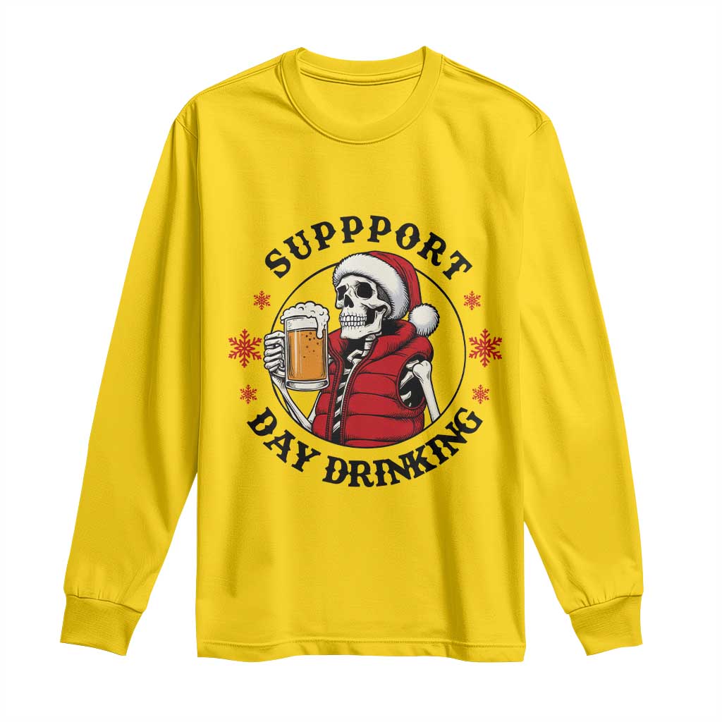 Funny Skeleton Beer Christmas Long Sleeve Shirt Support Day Drinking - Wonder Print Shop