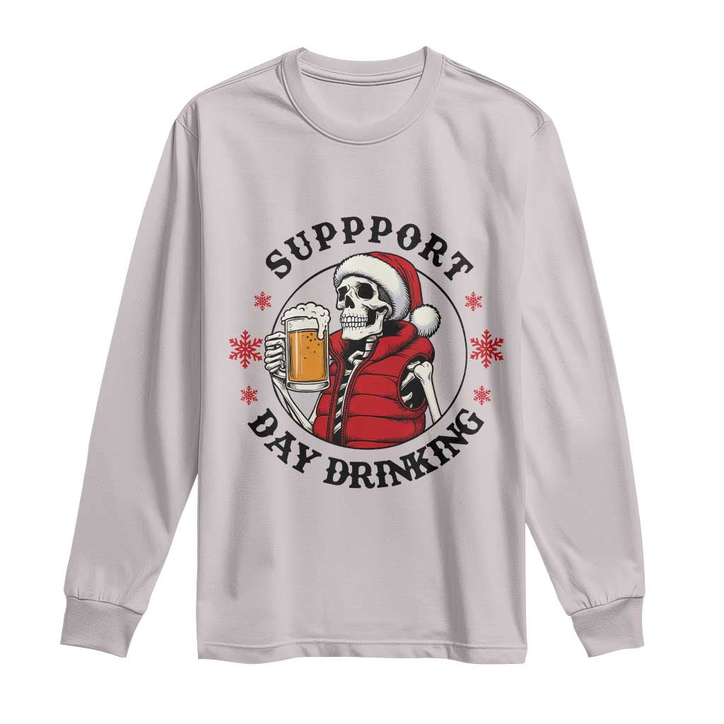 Funny Skeleton Beer Christmas Long Sleeve Shirt Support Day Drinking - Wonder Print Shop