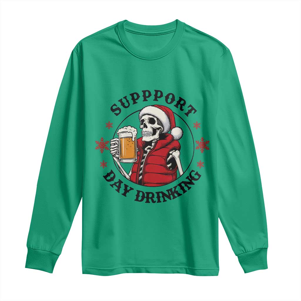 Funny Skeleton Beer Christmas Long Sleeve Shirt Support Day Drinking - Wonder Print Shop