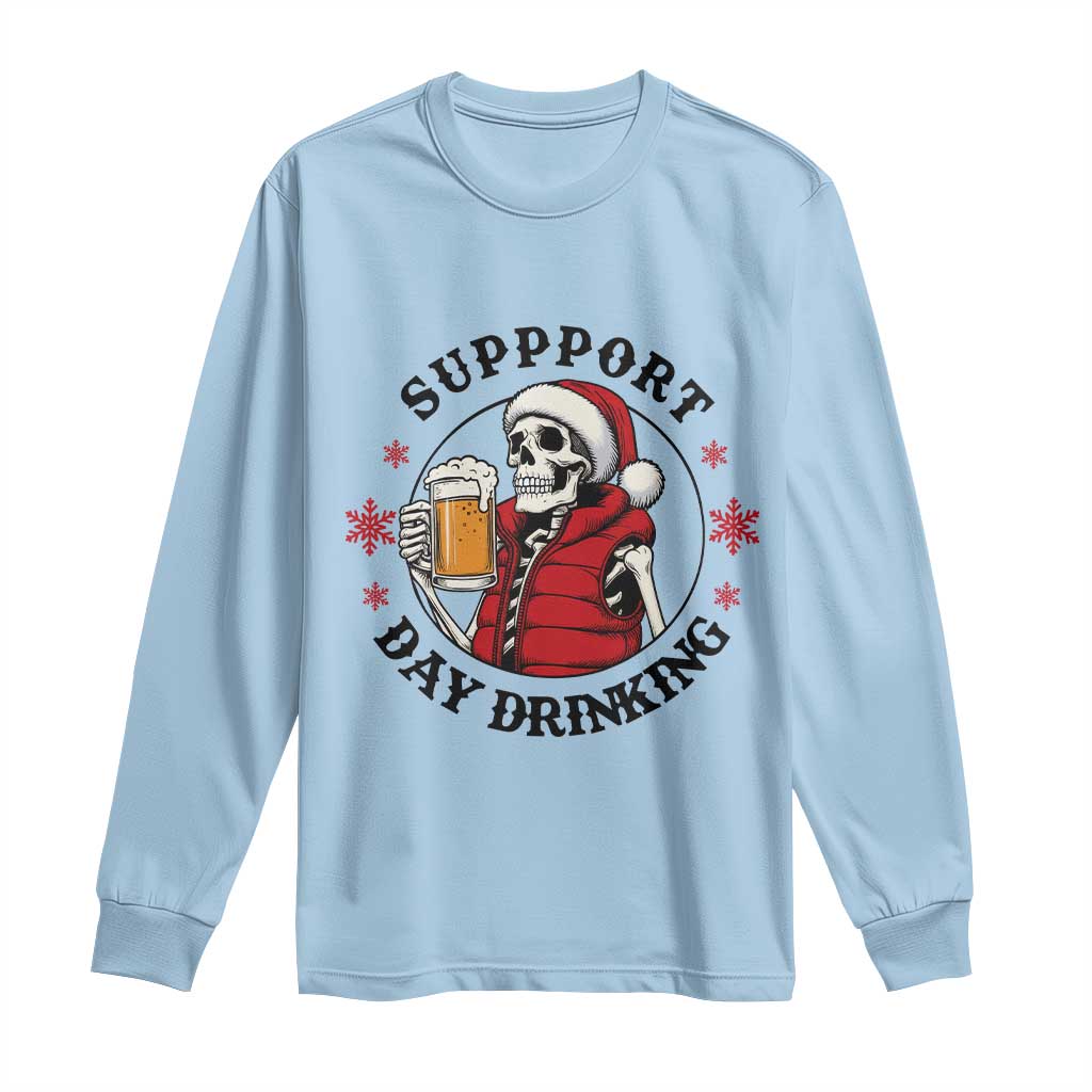 Funny Skeleton Beer Christmas Long Sleeve Shirt Support Day Drinking - Wonder Print Shop