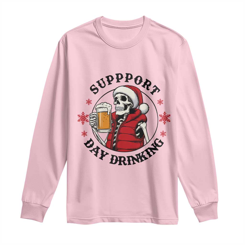 Funny Skeleton Beer Christmas Long Sleeve Shirt Support Day Drinking - Wonder Print Shop