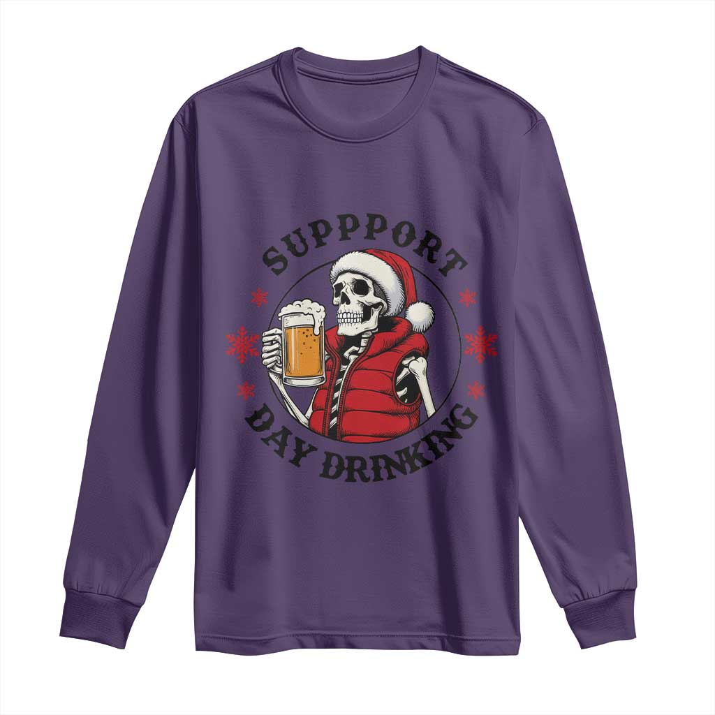 Funny Skeleton Beer Christmas Long Sleeve Shirt Support Day Drinking - Wonder Print Shop