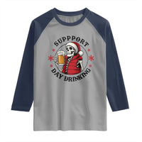 Funny Skeleton Beer Christmas Raglan Shirt Support Day Drinking - Wonder Print Shop