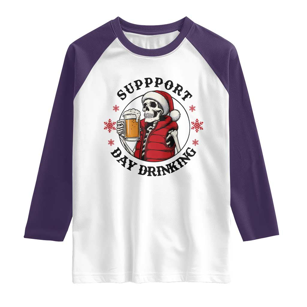 Funny Skeleton Beer Christmas Raglan Shirt Support Day Drinking - Wonder Print Shop
