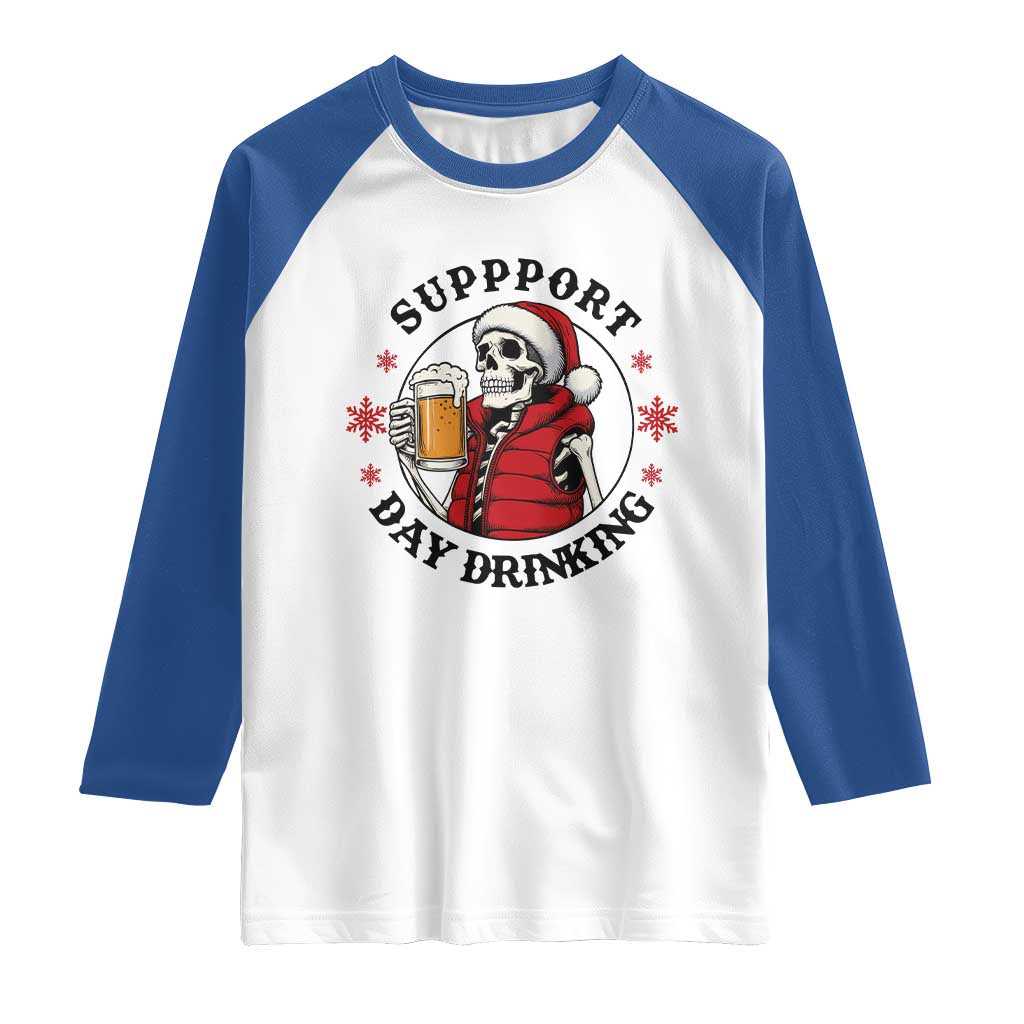 Funny Skeleton Beer Christmas Raglan Shirt Support Day Drinking - Wonder Print Shop