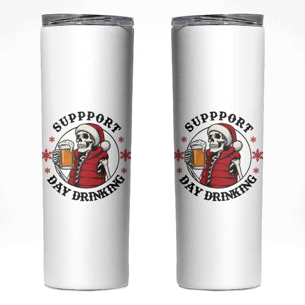 Funny Skeleton Beer Christmas Skinny Tumbler Support Day Drinking - Wonder Print Shop