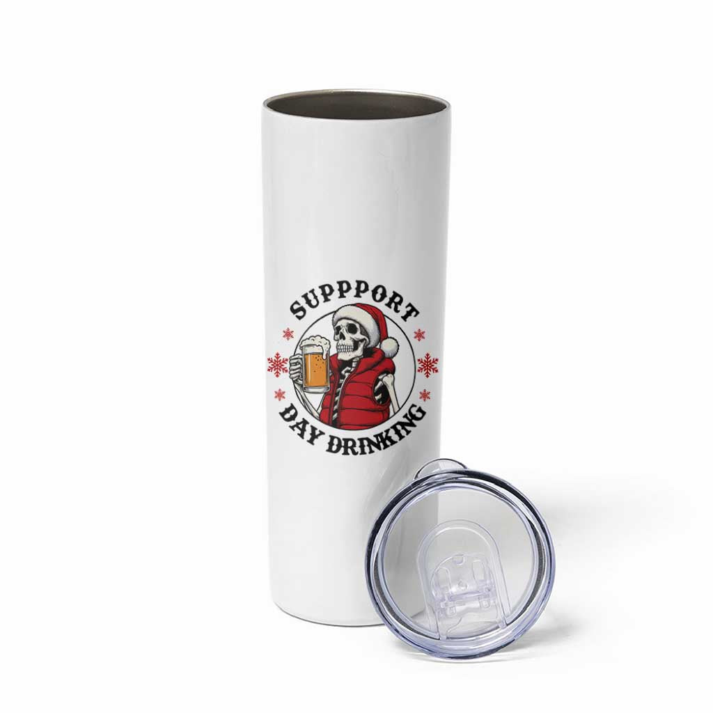 Funny Skeleton Beer Christmas Skinny Tumbler Support Day Drinking - Wonder Print Shop