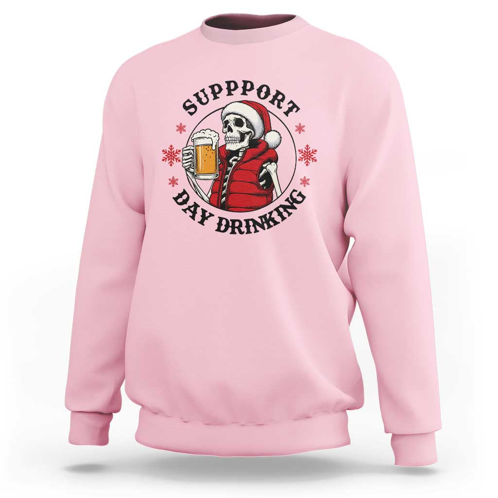Funny Skeleton Beer Christmas Sweatshirt Support Day Drinking - Wonder Print Shop