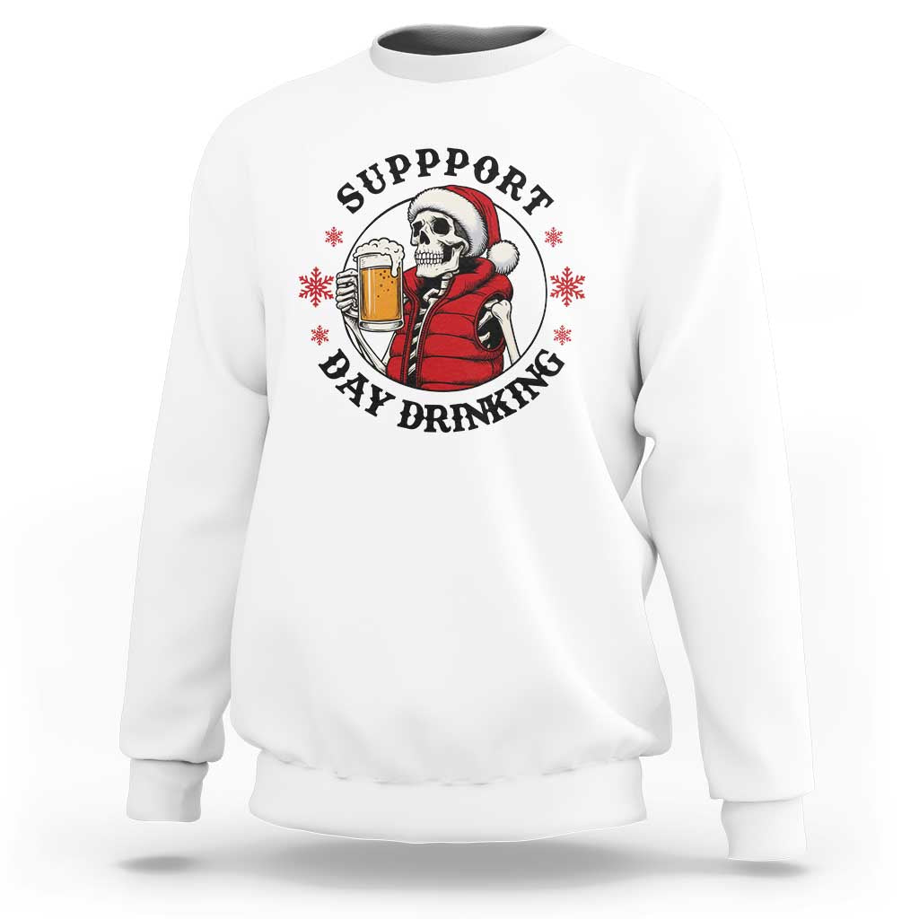 Funny Skeleton Beer Christmas Sweatshirt Support Day Drinking - Wonder Print Shop